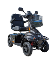 Afbeelding in Gallery-weergave laden, De antraciete Minicrosser scootmobiel waarbij de vering goed te zien is