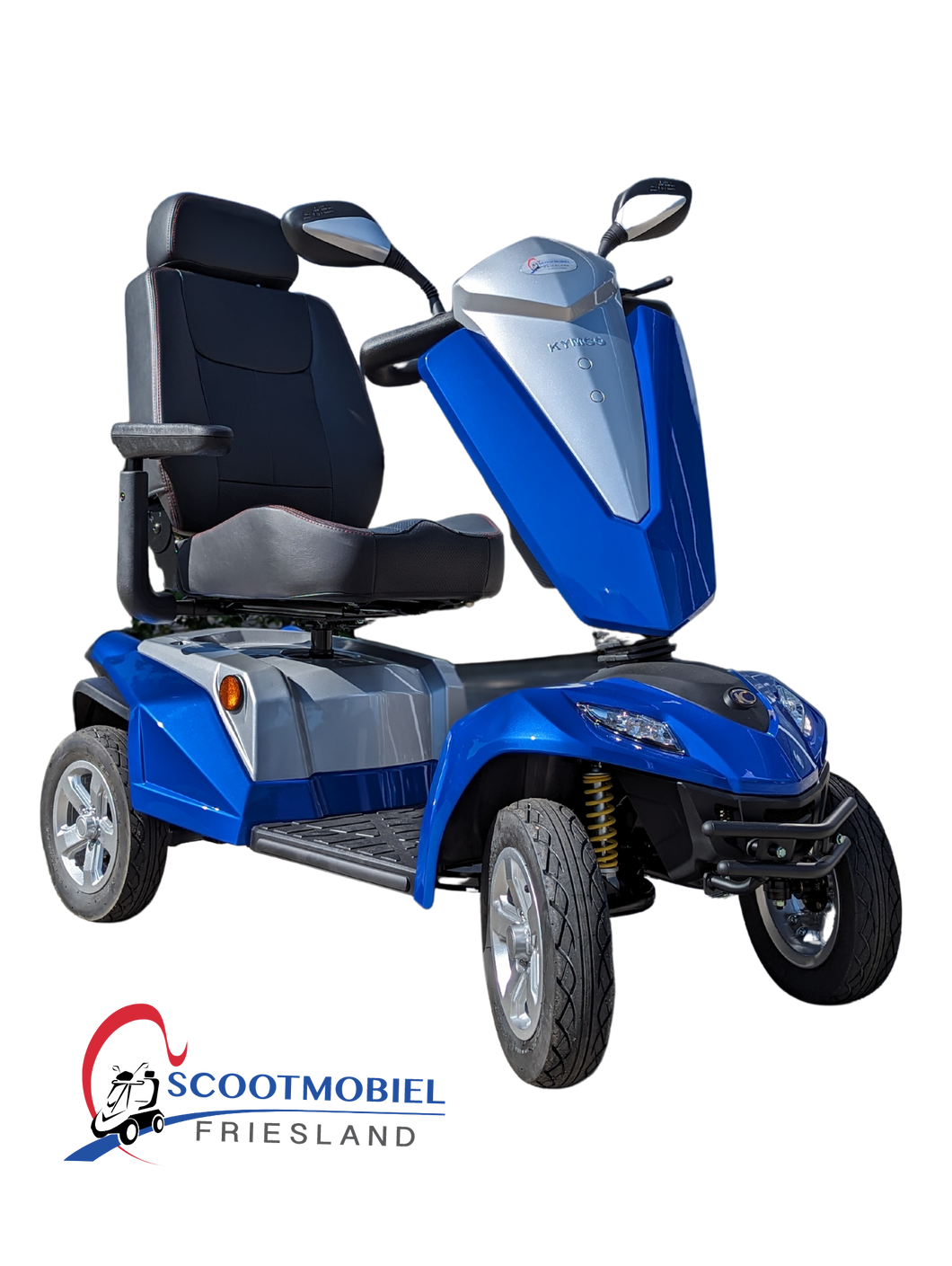 Blauwe kymco scootmobiel op doorzichtige achtergrond
