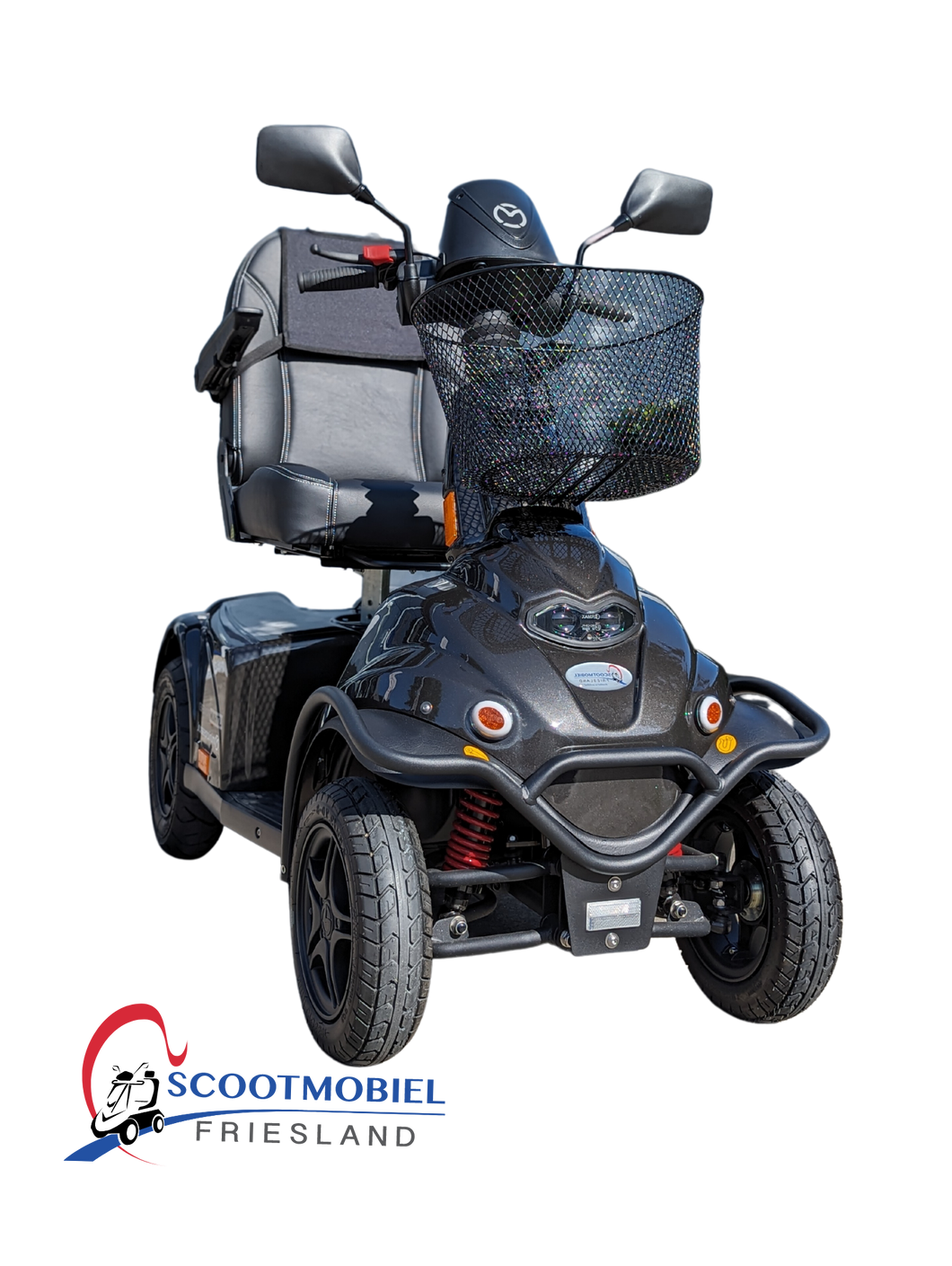 De Minicrosser scootmobiel is een robuuste en veilige scootmobiel, hier in het antraciet